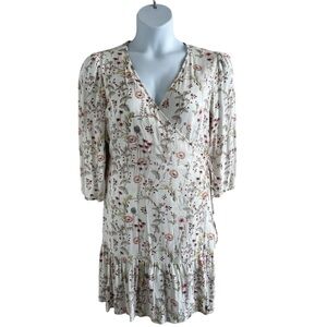 GAP Ruffle Wrap Dress 3/4 Sleeve White Floral Feminine Spring Easter Large
